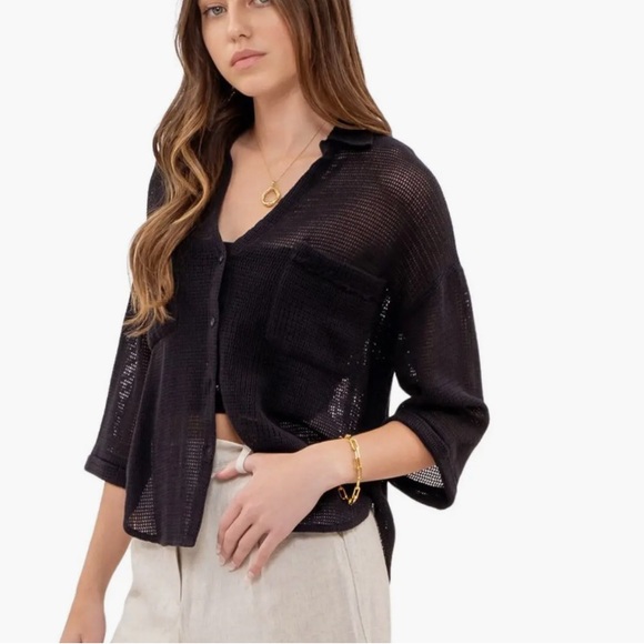 Blu Pepper Mesh Knit Sheer Button Front Top Size S New with Tags - Picture 1 of 9